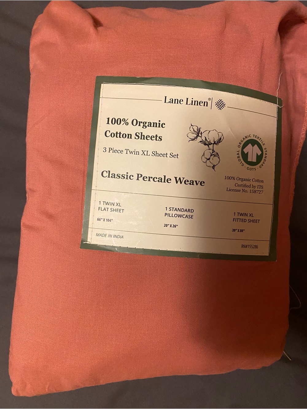 100% Organic Cotton Percale Sheet Set - Coral